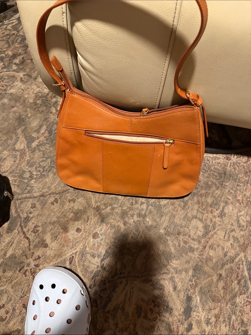 Leather Shoulder Bag in Cognac Orange